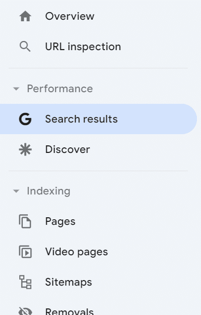 Google Search Console options toolbar